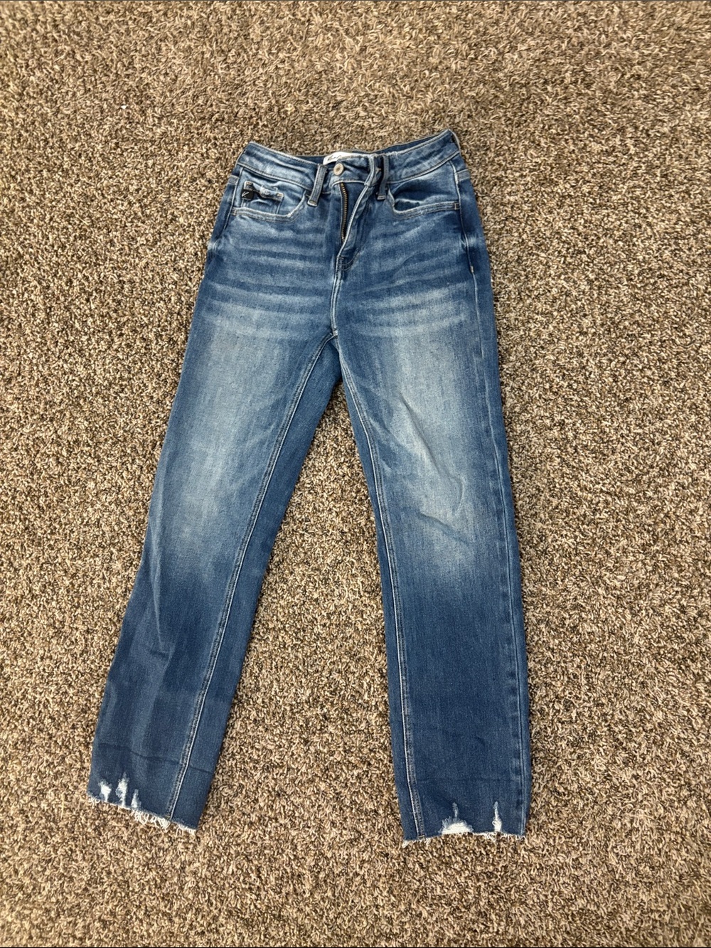 KanCan Medium Blue Cropped Distressed Jeans with Raw Hem